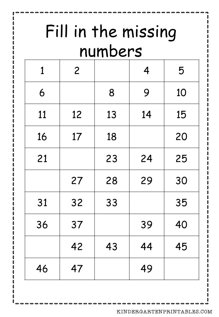 Printable Numbers 1 To 50 Worksheet