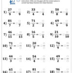 Printable Top heavy Fractions To Mixed Fractions Conversion Math