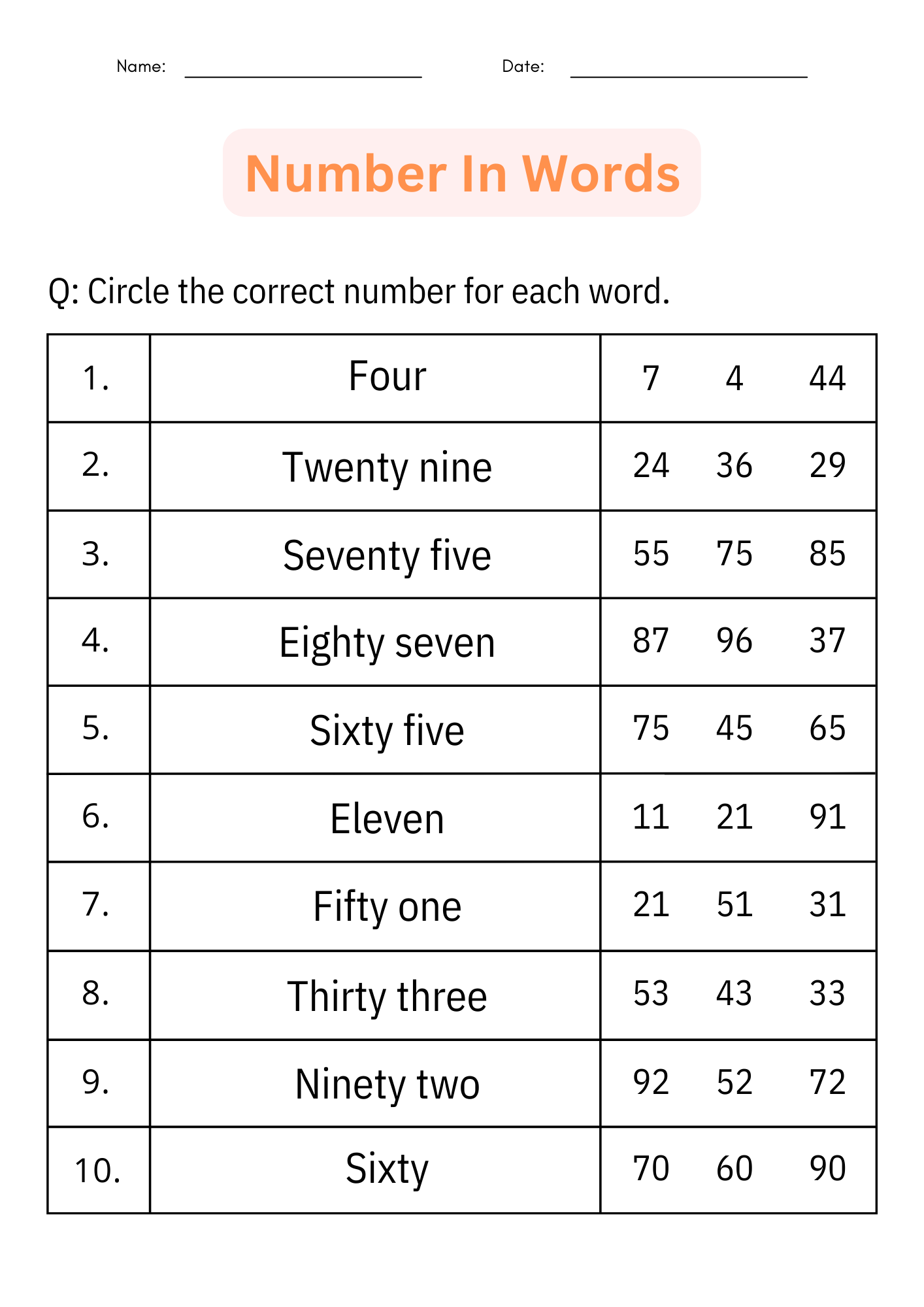 Printable Writing Number Words 1 To 100 Worksheets For Kindergarten Printable Writing Number Words 1 To 100 Worksheets For Kindergarten