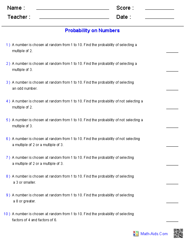 Probability Worksheets Dynamically Created Probability Worksheets