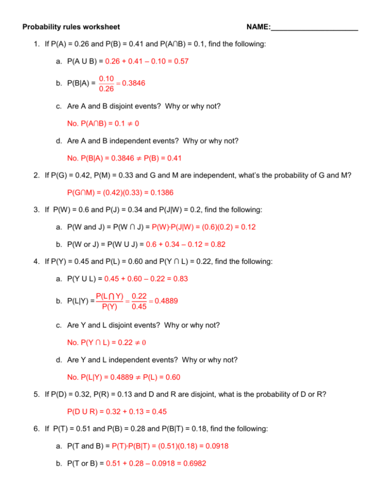 Probability Worksheets With Answers
