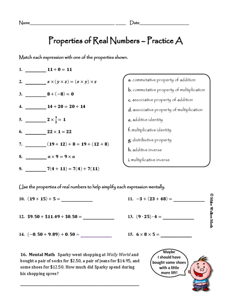 Properties Of Real Numbers Worksheet Answers