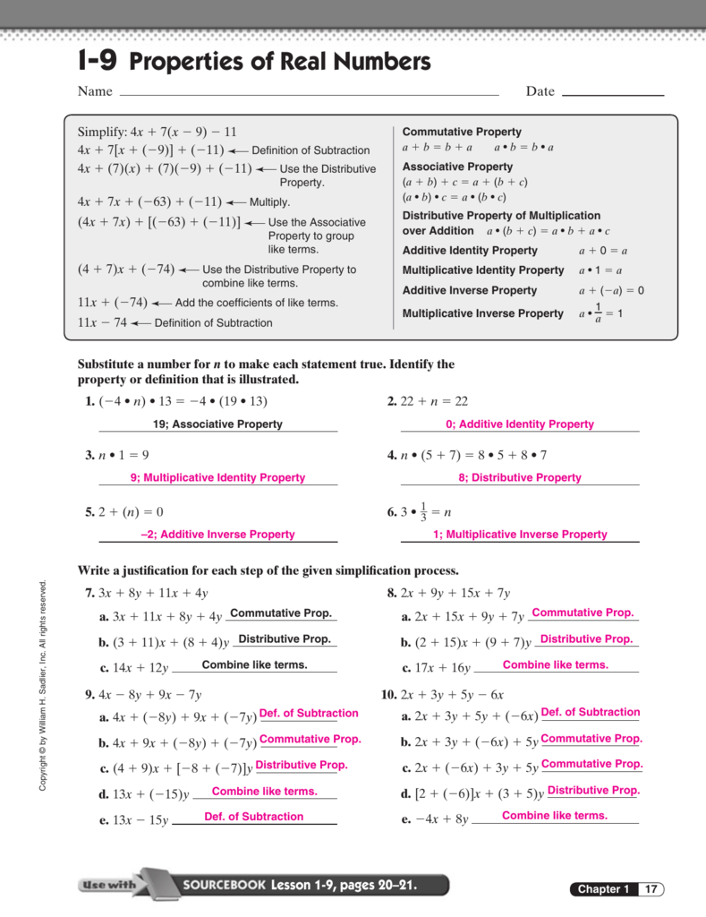 Properties Of Real Numbers Worksheet Owhentheyanks