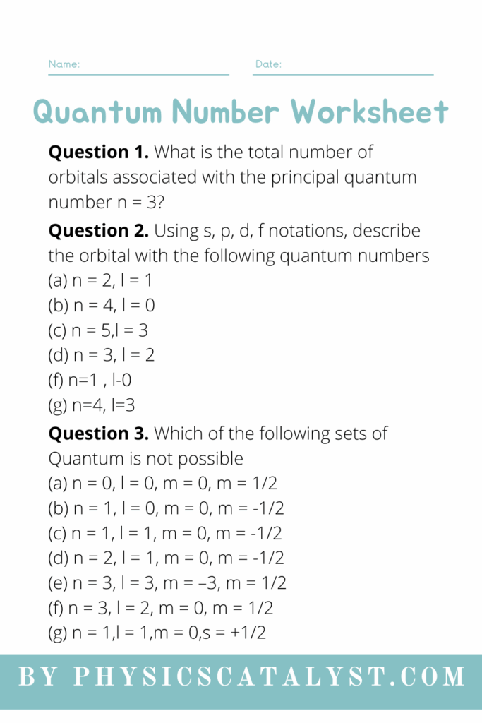 Quantum Numbers And Atomic Orbitals Worksheet Answers