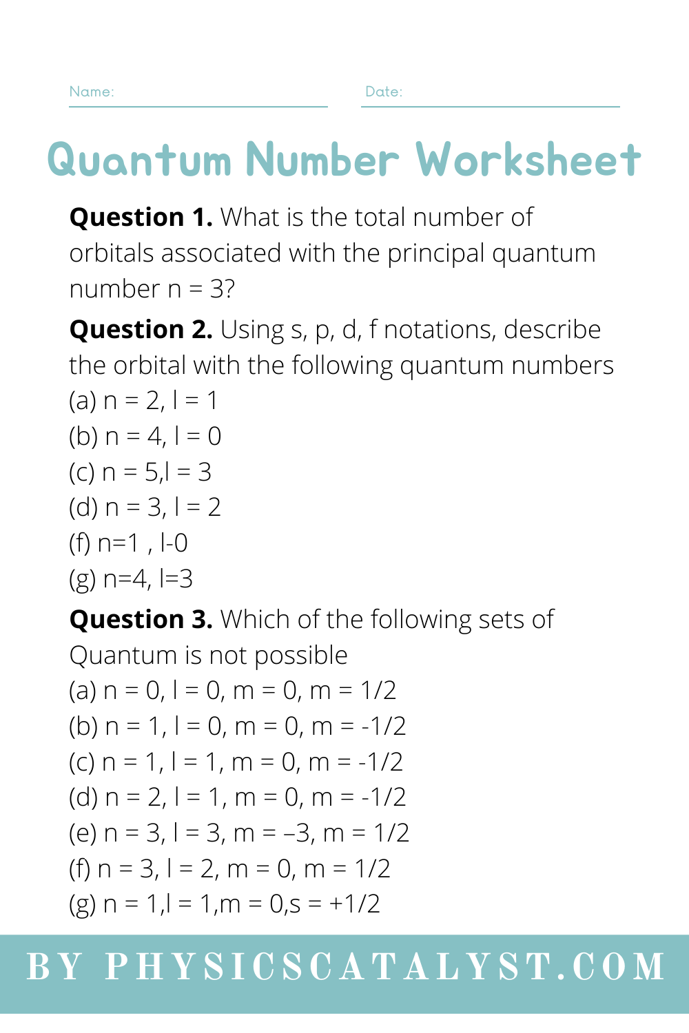 Quantum Numbers And Atomic Orbitals Worksheet Answers