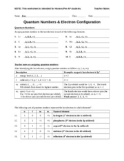 Quantum Numbers And Atomic Orbitals Worksheet Answers Electron