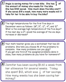 Rational Number Real World Word Problems Stations Activity 7 NS 3 