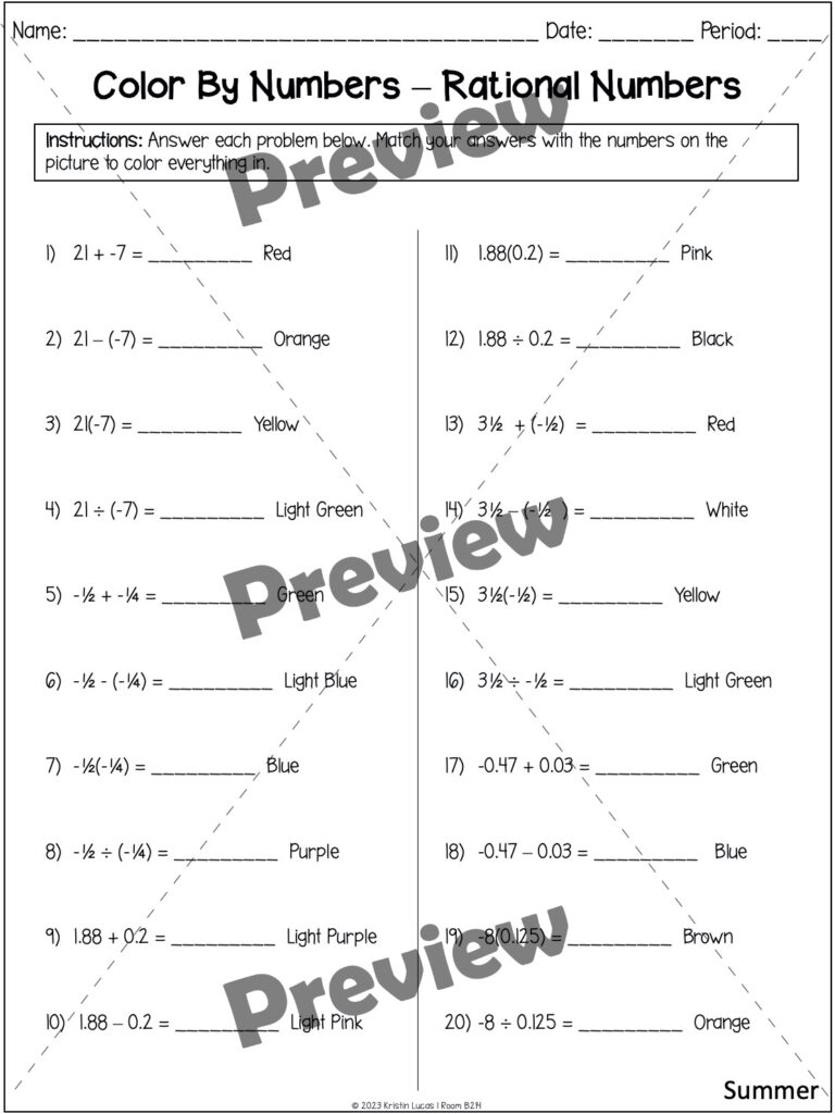Rational Numbers Color By Number Bundle TEKS 7 3A Made By Teachers 