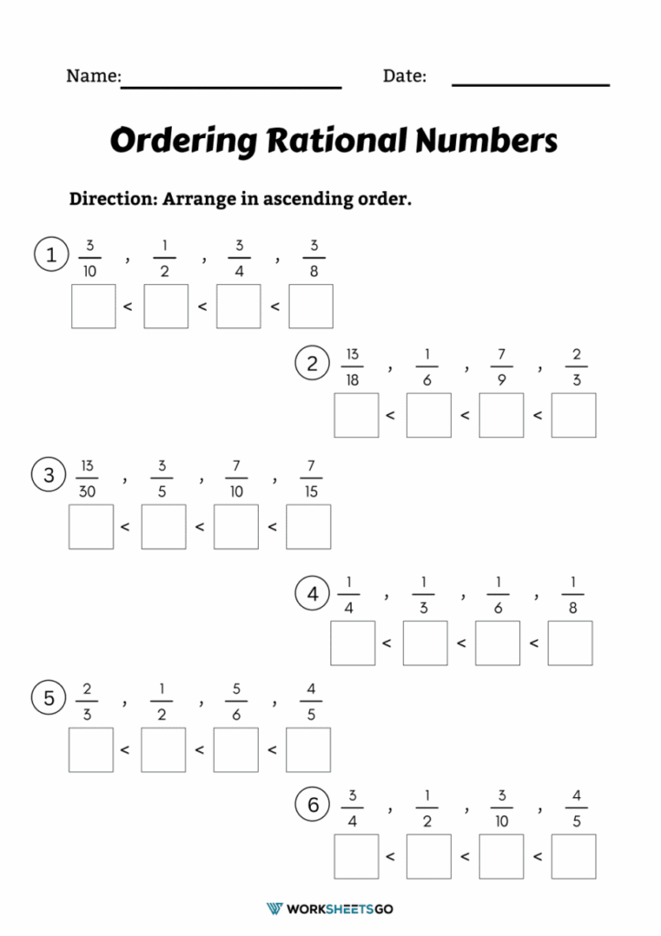 Rational Numbers Worksheet