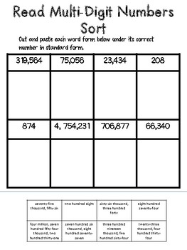 Read And Write Multi Digit Numbers Sort Standard And Word Form 