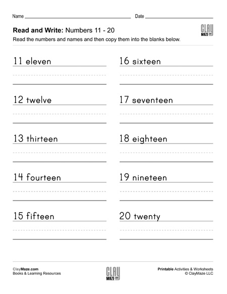 Read And Write Numbers 11 Through 20 Workbooks And Free Worksheets 