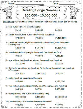 Reading Writing Numbers Activities 1 000 10 000 000 By CSL TPT