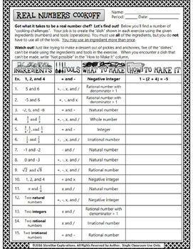 Real Numbers And Closure Properties Introduction Activity TPT