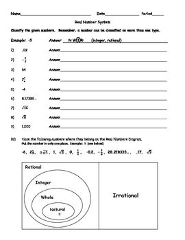 Real Numbers Classifying Worksheets Handouts Activity By Amy And 