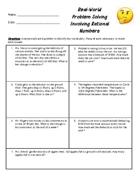 Real world Problems With Rational Numbers Worksheet