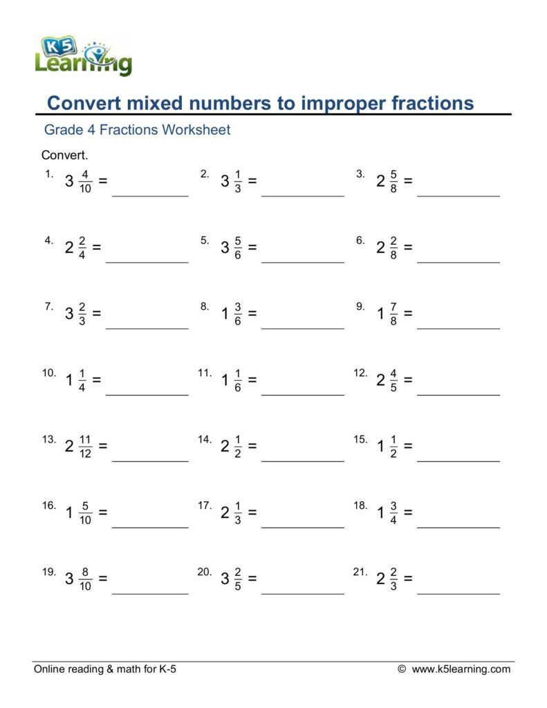 Rename Fractions And Mixed Numbers Worksheet AlphabetWorksheetsFree