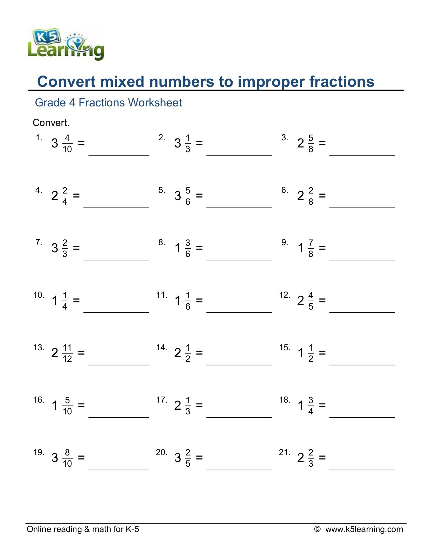 Rename Fractions And Mixed Numbers Worksheet AlphabetWorksheetsFree