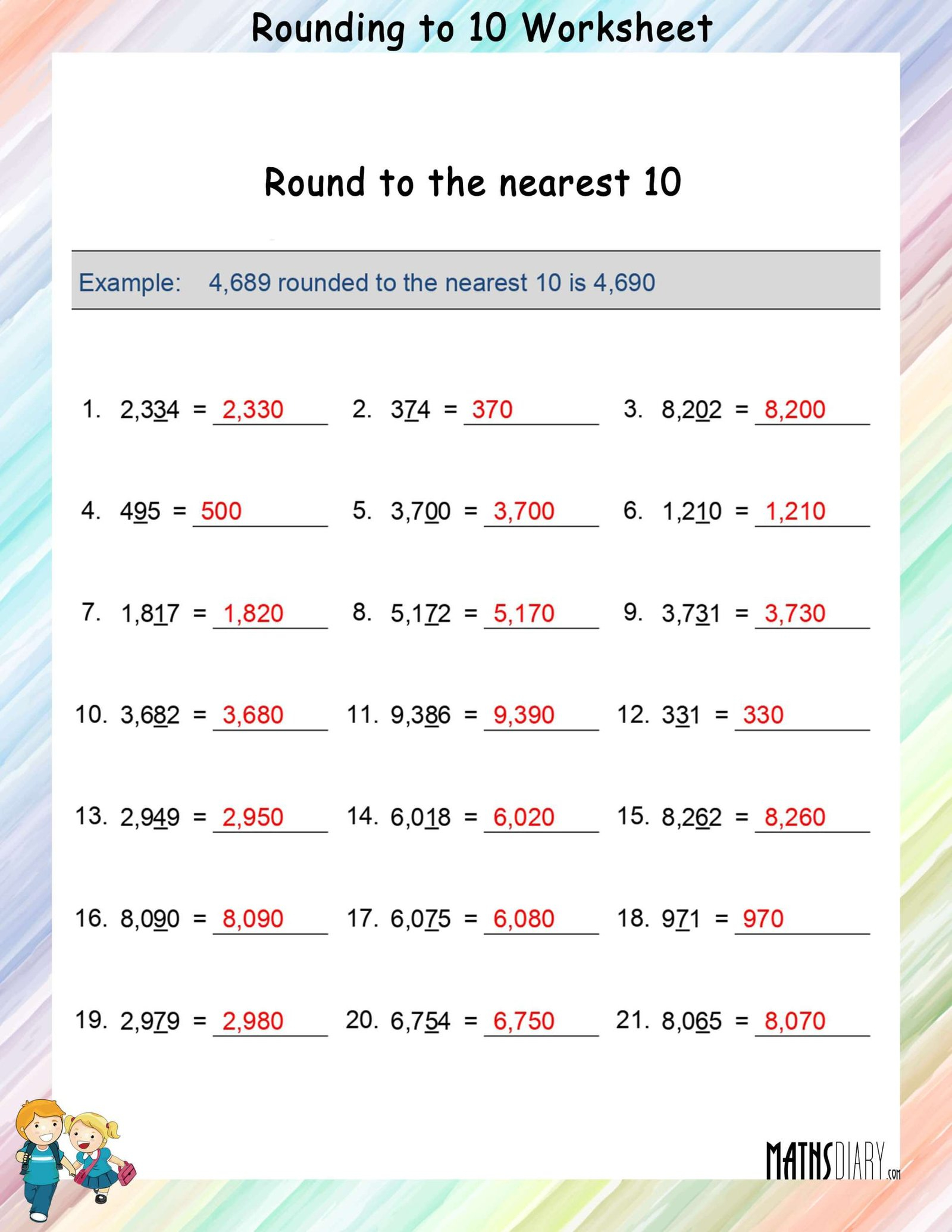 Rounding 2 Digit Numbers To The Nearest Ten Worksheets Works