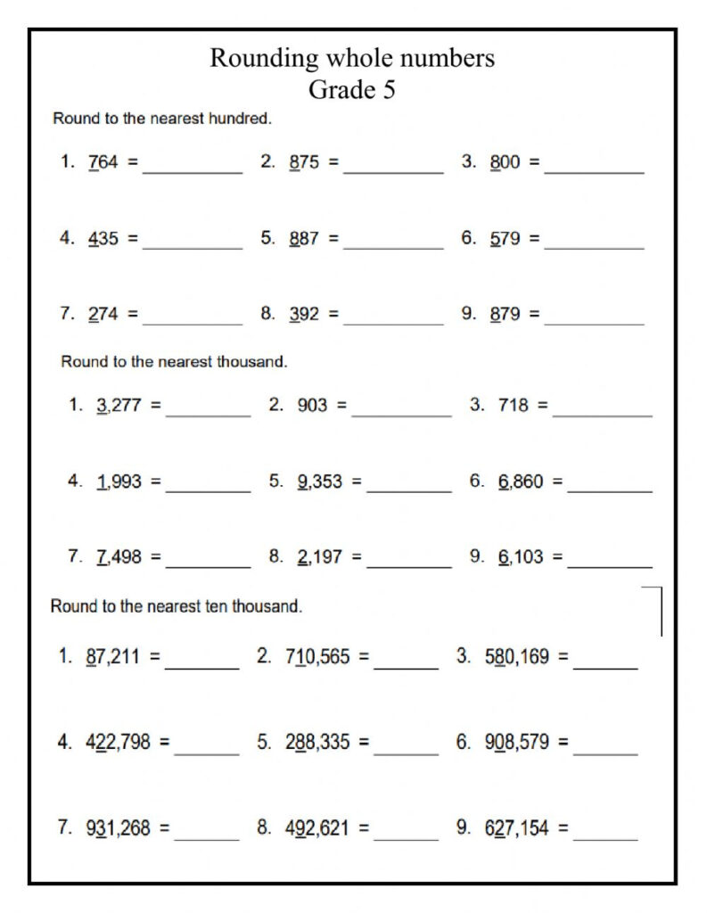 Rounding Whole Numbers Worksheets Grade 5