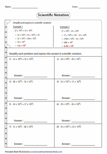 Scientific Notation Worksheets