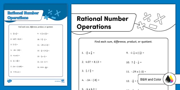 Seventh Grade Rational Number Operations Worksheet Twinkl