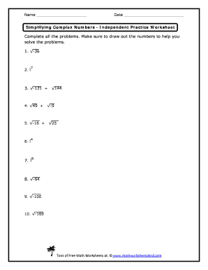 Simplifying Complex Numbers Worksheet Answer Key Fill And Sign