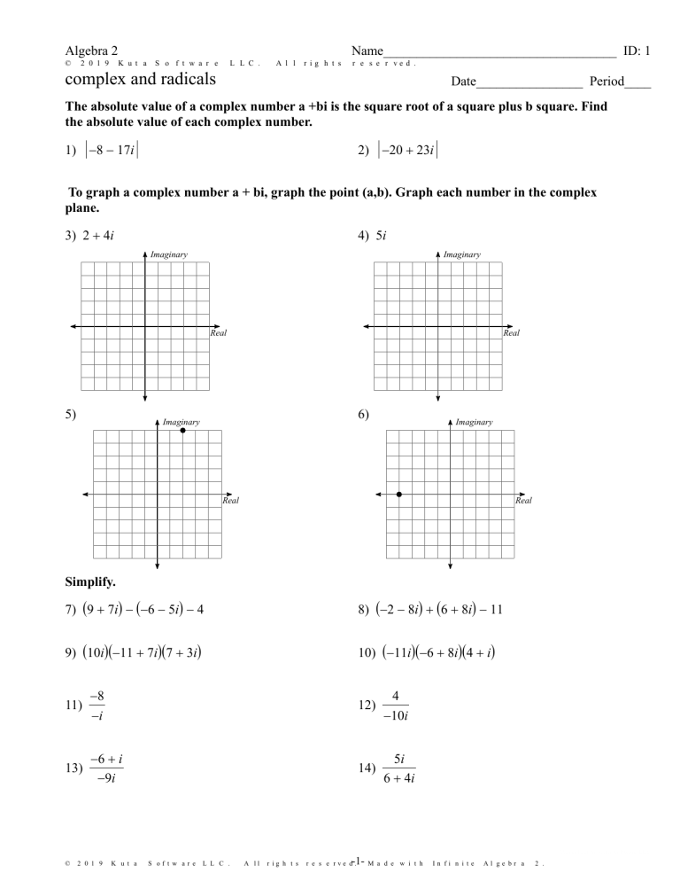 Simplifying Imaginary Numbers Worksheet Kuta Operations With Complex 