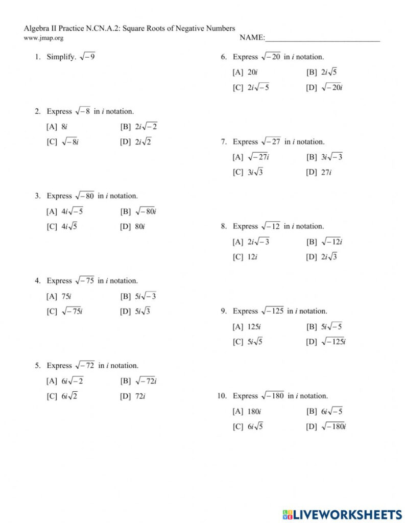 Simplifying Imaginary Numbers Worksheet Printable And Enjoyable Learning