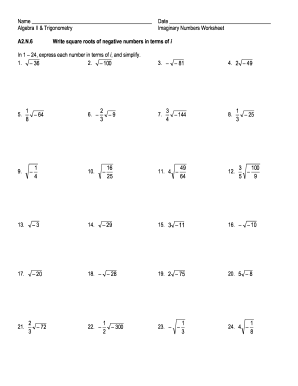 Simplifying Negative Square Roots Worksheet Pdf Fill Online