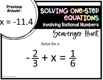 Solving One Step Equations Involving Rational Numbers Scavenger Hunt