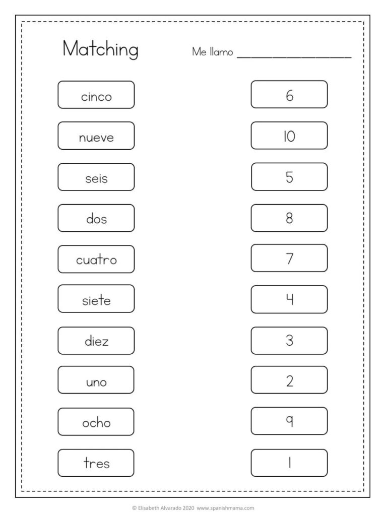 Spanish Number Worksheets 11 20