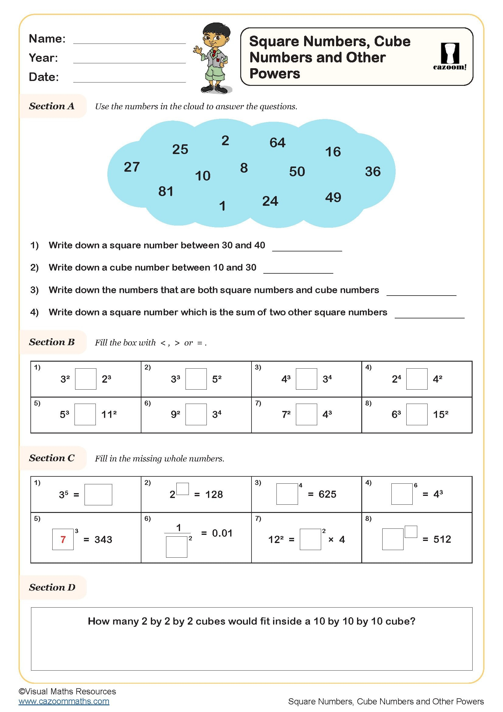 Square Numbers Cube Numbers And Other Powers Worksheet Fun And Square Numbers Cube Numbers And Other Powers Worksheet Fun And