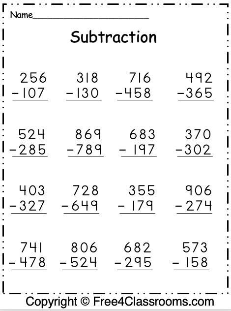 Subtract 3 Digit Numbers With Regrouping Worksheets