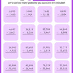 Subtract Large Numbers Vertical Timed Practice Printable Math Worksheet