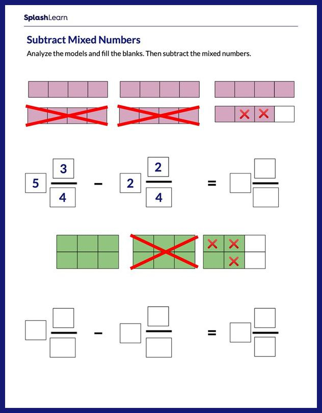 Subtract Mixed Numbers Using Models Worksheets For Kids Online