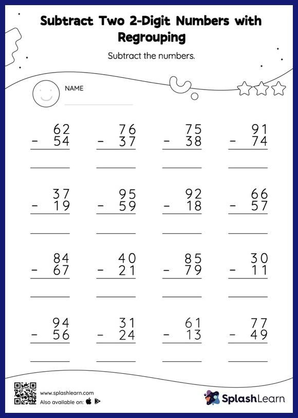 Subtract Two 2 Digit Numbers With Regrouping Vertical Subtraction Math