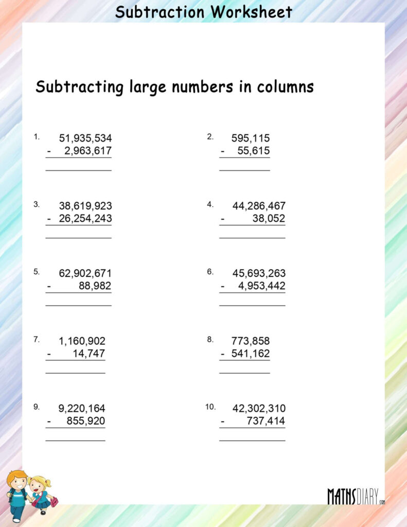 Subtracting Large Numbers Math Worksheets MathsDiary