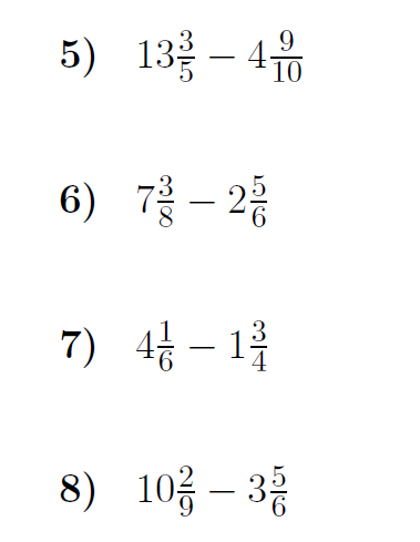 Subtracting Mixed Numbers With Borrowing Worksheet with Solutions