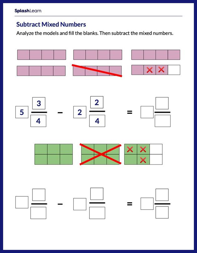Subtracting Mixed Numbers With Regrouping Same Denominator Worksheet 