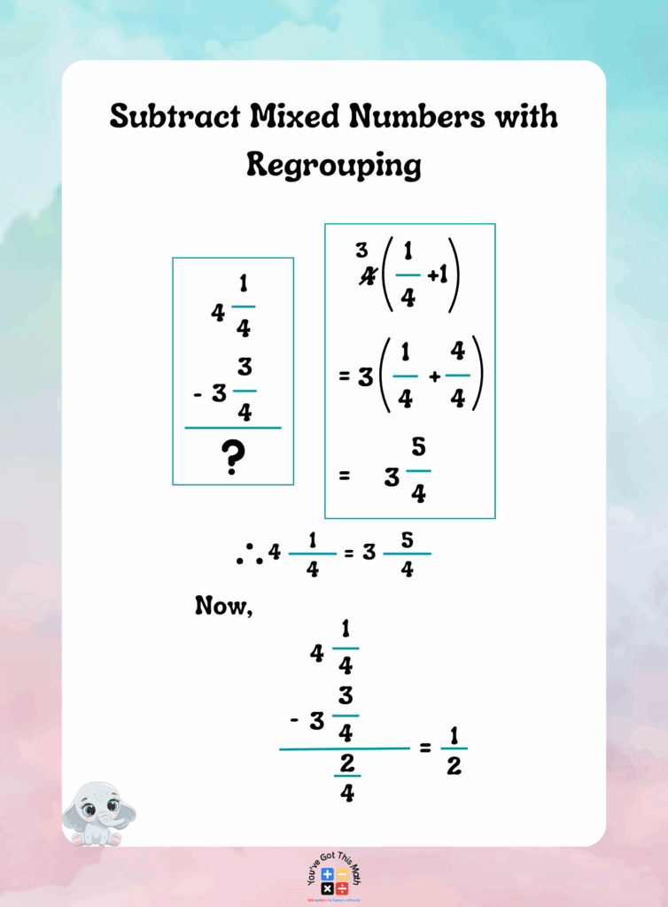 Subtracting Mixed Numbers With Regrouping Worksheets Free Printable