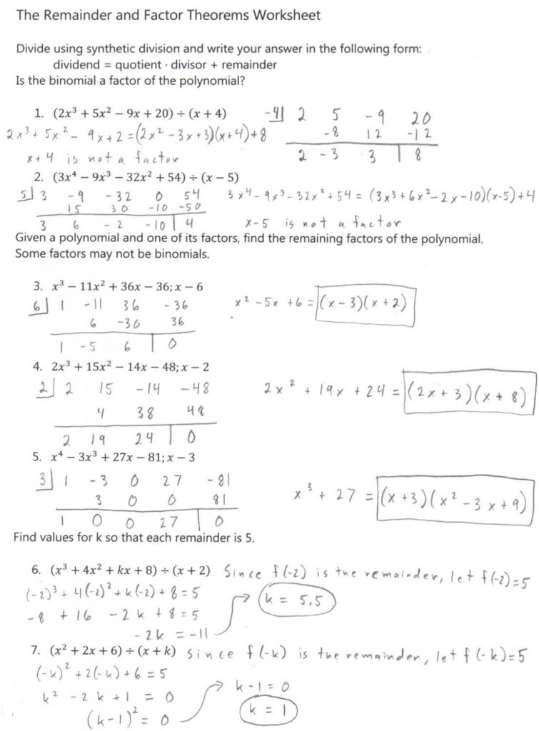 Synthetic Division Worksheet With Answers Pdf Divisonworksheets