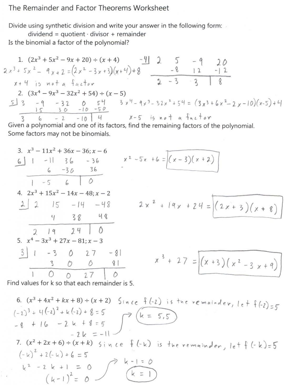 Synthetic Division Worksheet With Answers Pdf Divisonworksheets