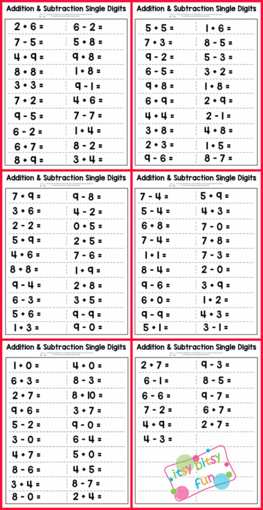 The Addition And Subtraction Worksheet Is Shown In Red With Numbers On It