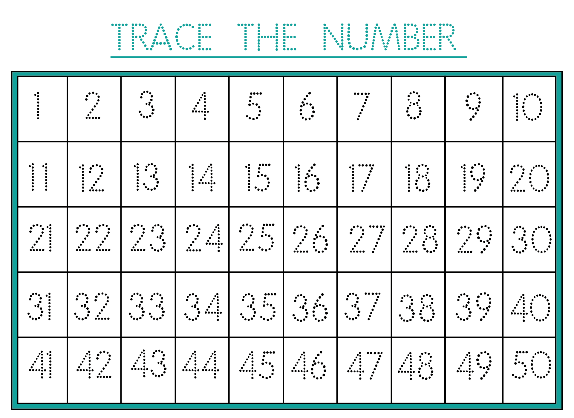 Trace Numbers 1 50 Worksheet