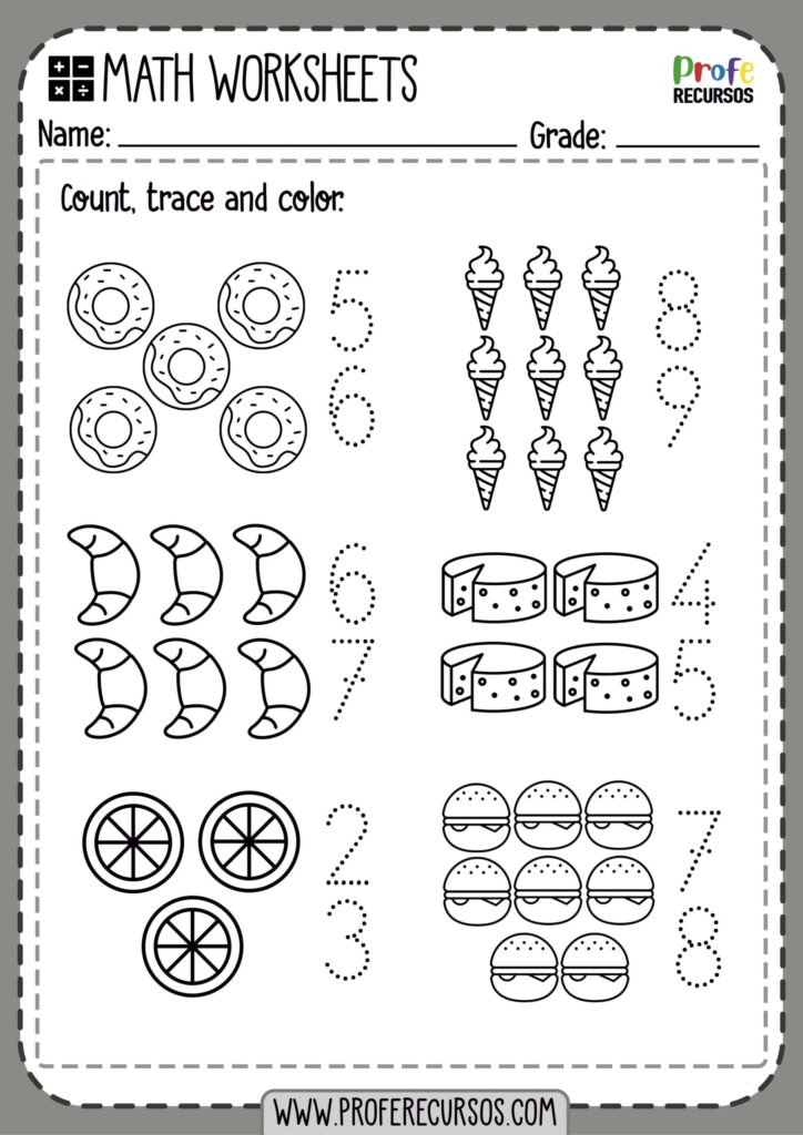 Trace Numbers Count And Color Worksheets