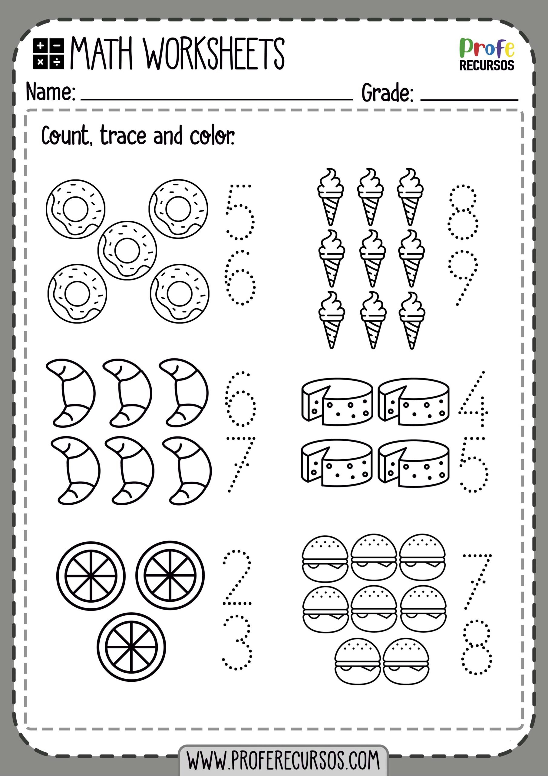 Trace Numbers Count And Color Worksheets