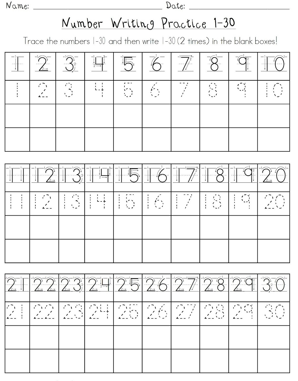 Tracing Numbers 1 10 Worksheets Kindergarten