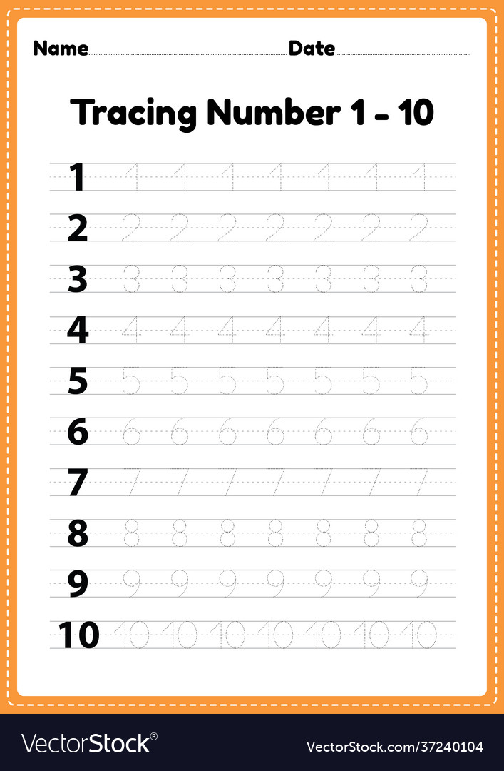 Tracing Numbers 1 10 Worksheets Kindergarten