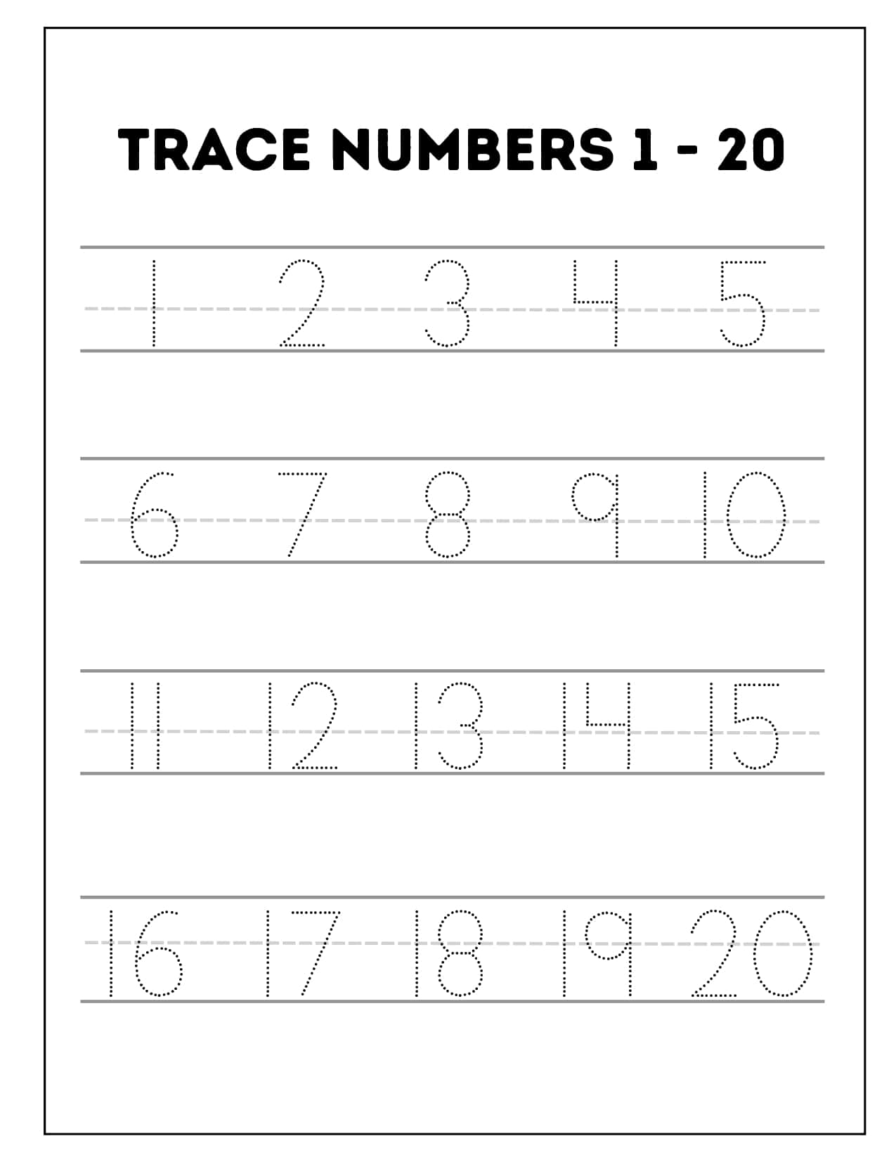 Tracing Numbers 1 20 Pdf Printable Templates Protal