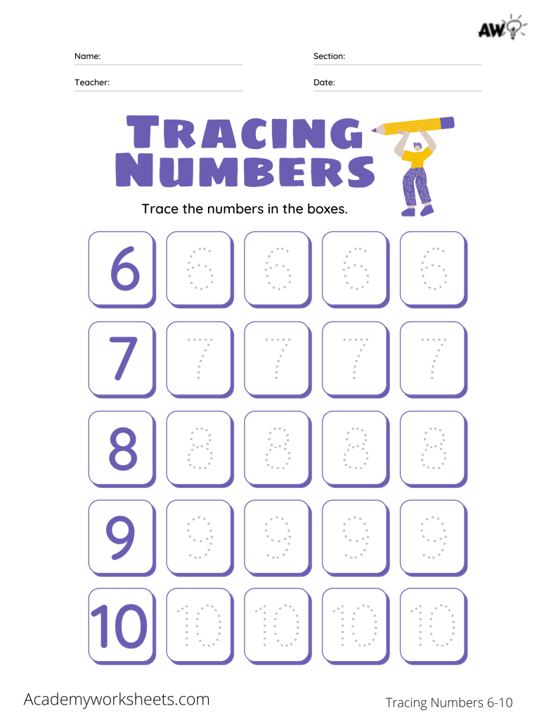 Tracing Numbers 6 10 Academy Worksheets